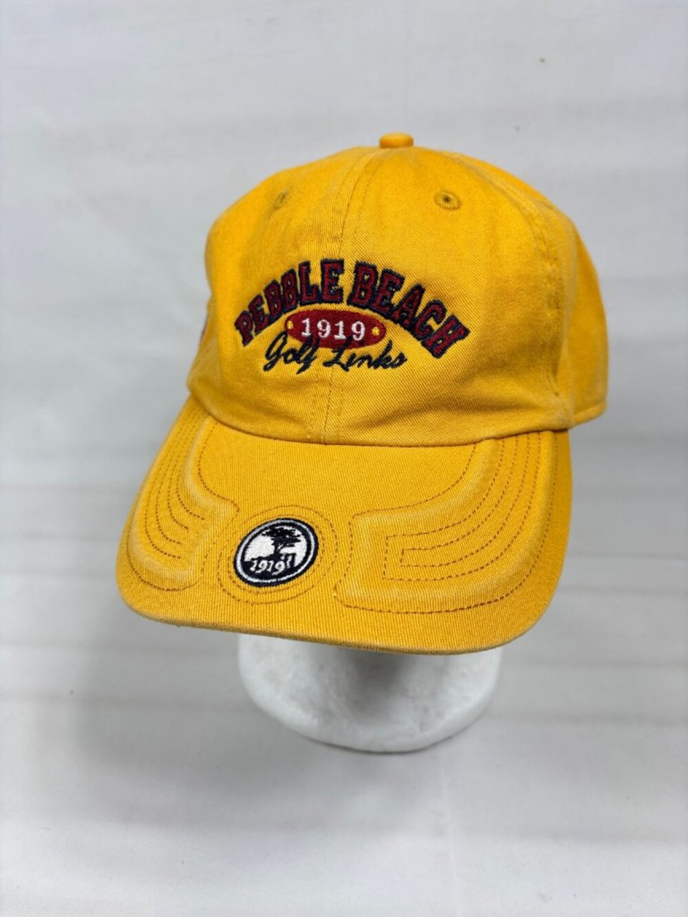 Pebble Beach Golf Links 1919 Hat Yellow Gold Raised Bridge Brim Heritage Dad Cap